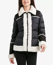 Tahari Women's Faux-Fur-Trim Puffer Coat Black / White XL