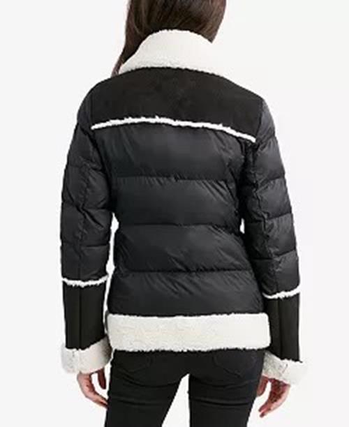 Tahari Women's Faux-Fur-Trim Puffer Coat Black / White XL