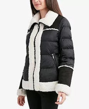 Tahari Women's Faux-Fur-Trim Puffer Coat Black / White XL