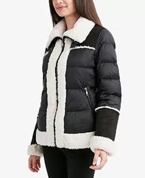 Tahari Women's Faux-Fur-Trim Puffer Coat Black / White XL