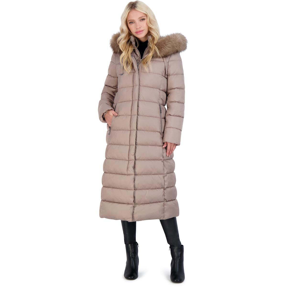 TAHARI Women's Nellie Maxi Puffer Coat Small Golden Beige