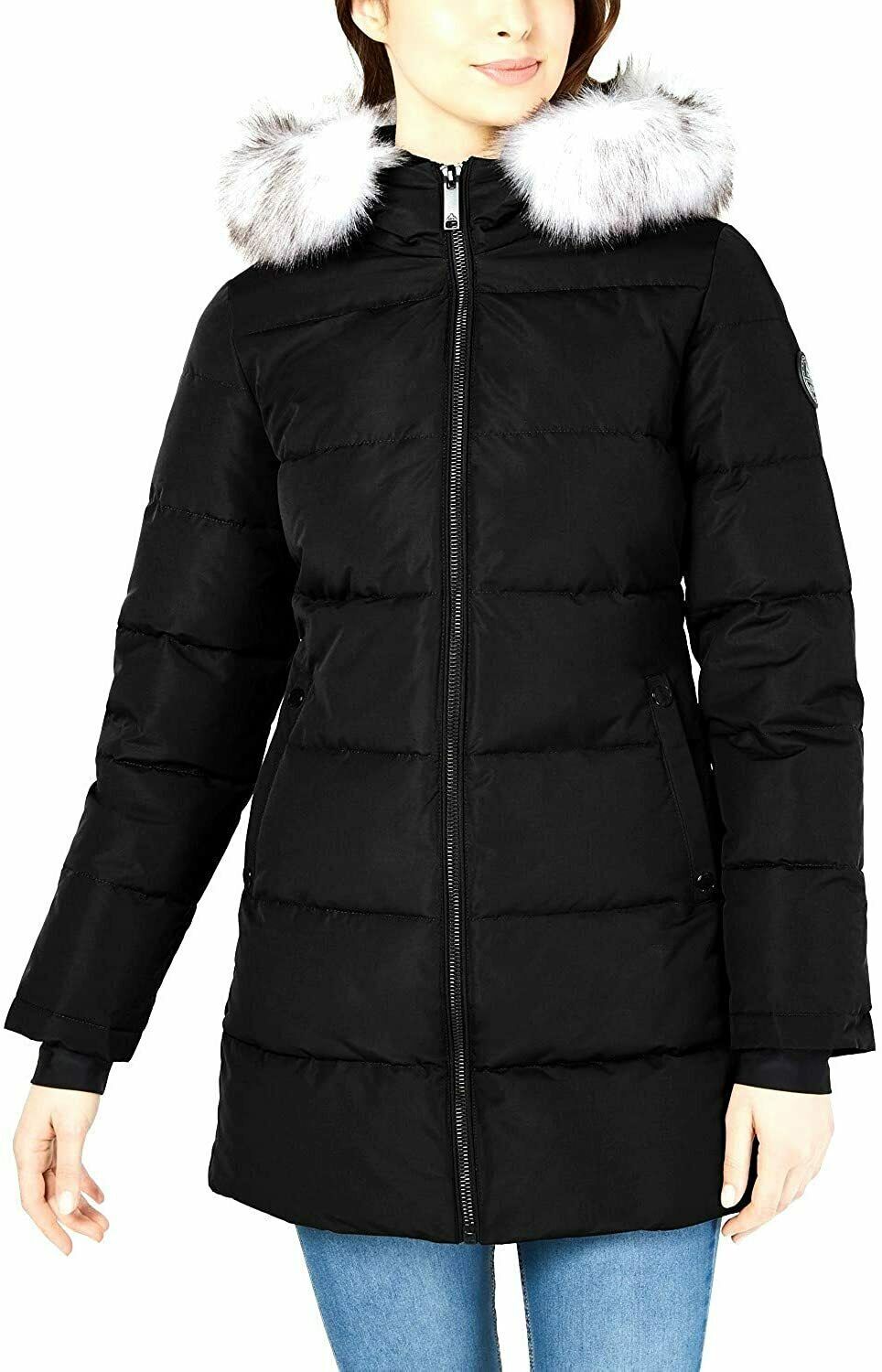 Halifax Womens Hooded Faux-Fur-Trim Puffer Coat XXL Black