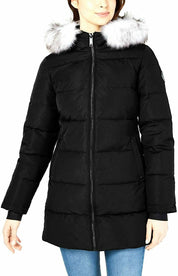 Halifax Womens Hooded Faux-Fur-Trim Puffer Coat XXL Black