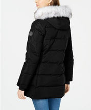 Halifax Womens Hooded Faux-Fur-Trim Puffer Coat XXL Black