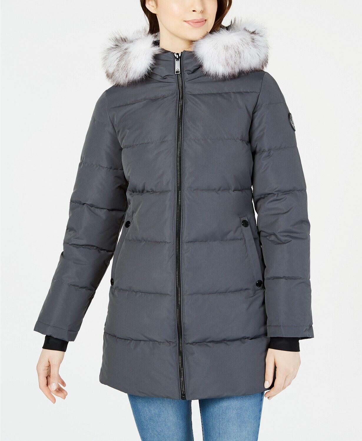 Halifax Womens Oversized Hooded Fleece-Lined Puffer Coat XL Grey