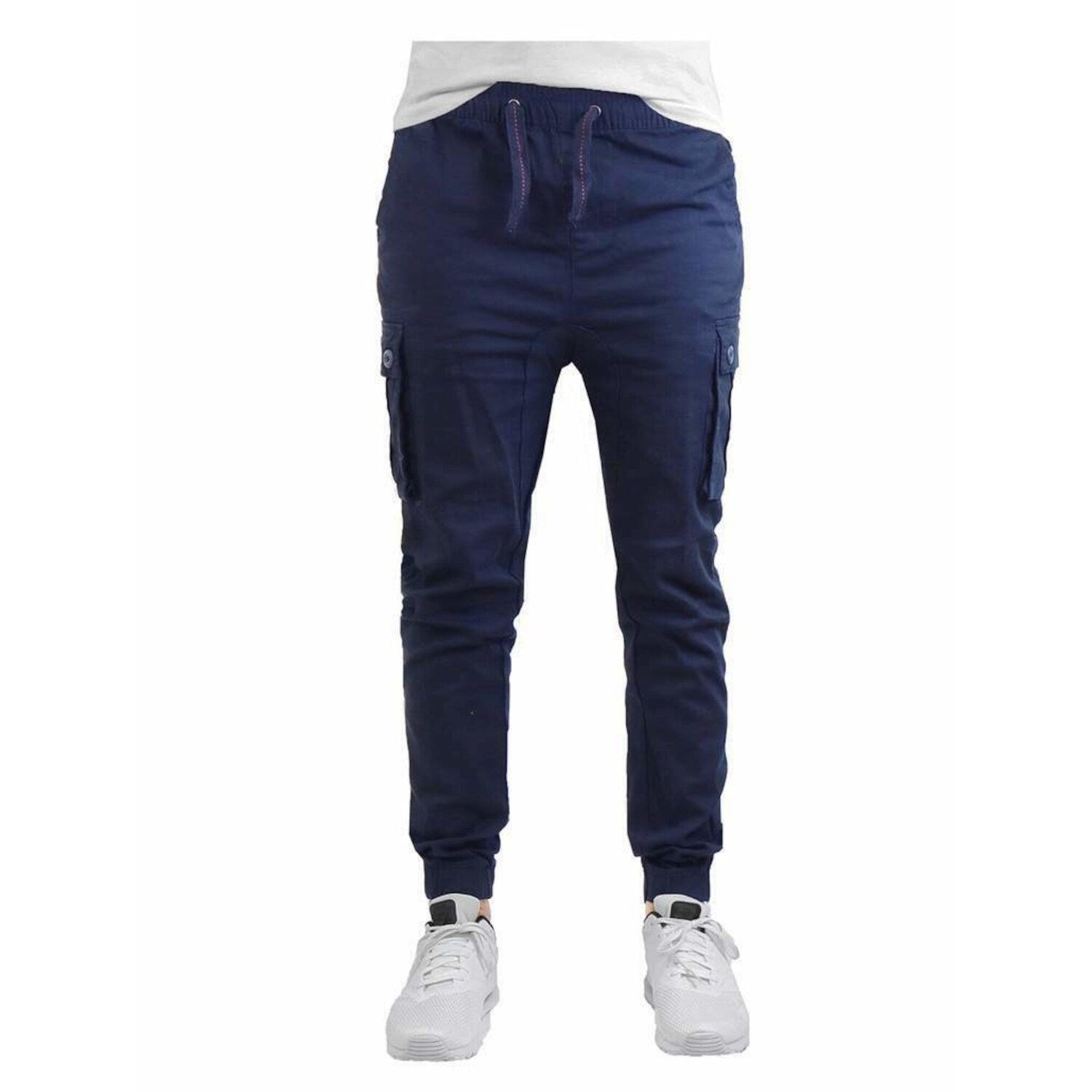 GALAXY Mens Slim Fit Cargo Pants Navy Blue Large