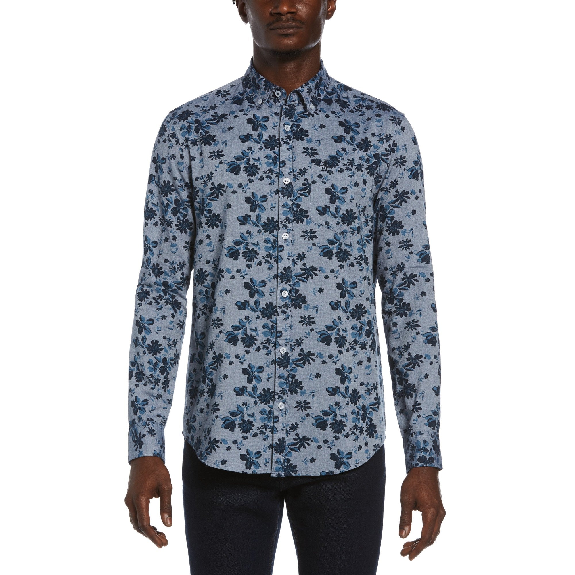 Original Penguin Men's Slim-Fit Floral-Print Button Down Shirt Sapphire Large