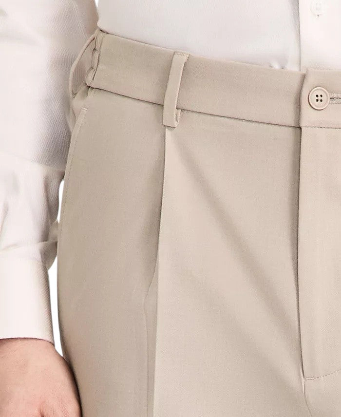 Tommy Hilfiger Mens Relaxed fit Pleated Dress Pants 36 / 34 Beige Solid