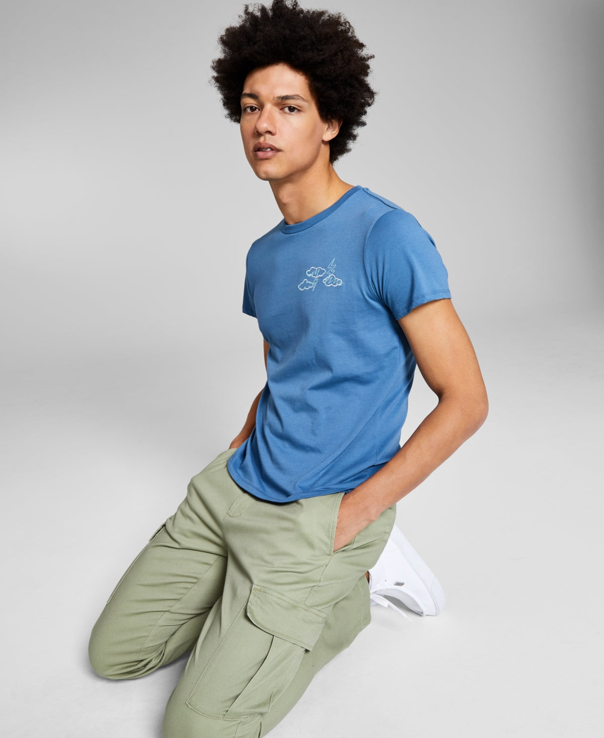 And Now This Mens Clouds Graphic Embroidered T shirt Blue Small