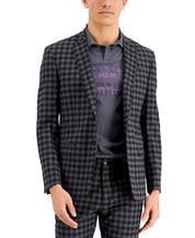 AX Armani Exchange Mens Slim Fit Wool Suit Jacket Gray Buffalo Plaid Dark Grey 40R