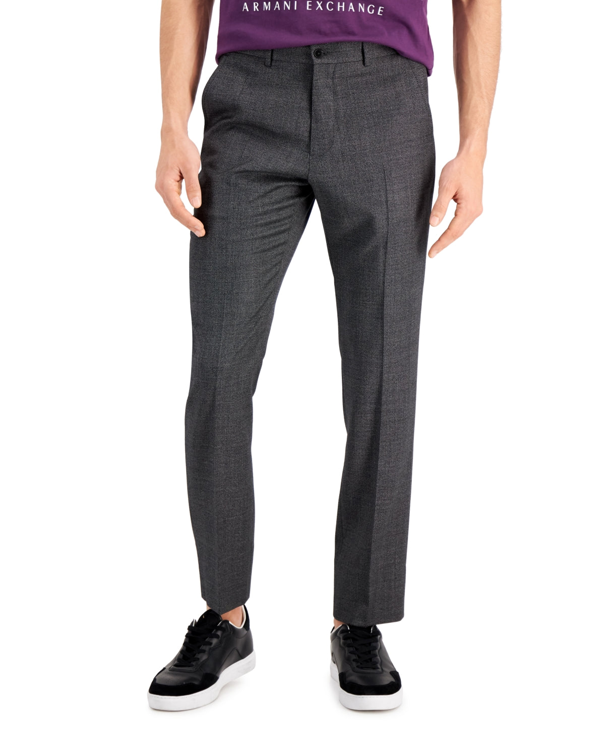 Armani Exchange Men's Slim Fit Suit Dress Pants Windowpane Grey Pindot 36 x 30