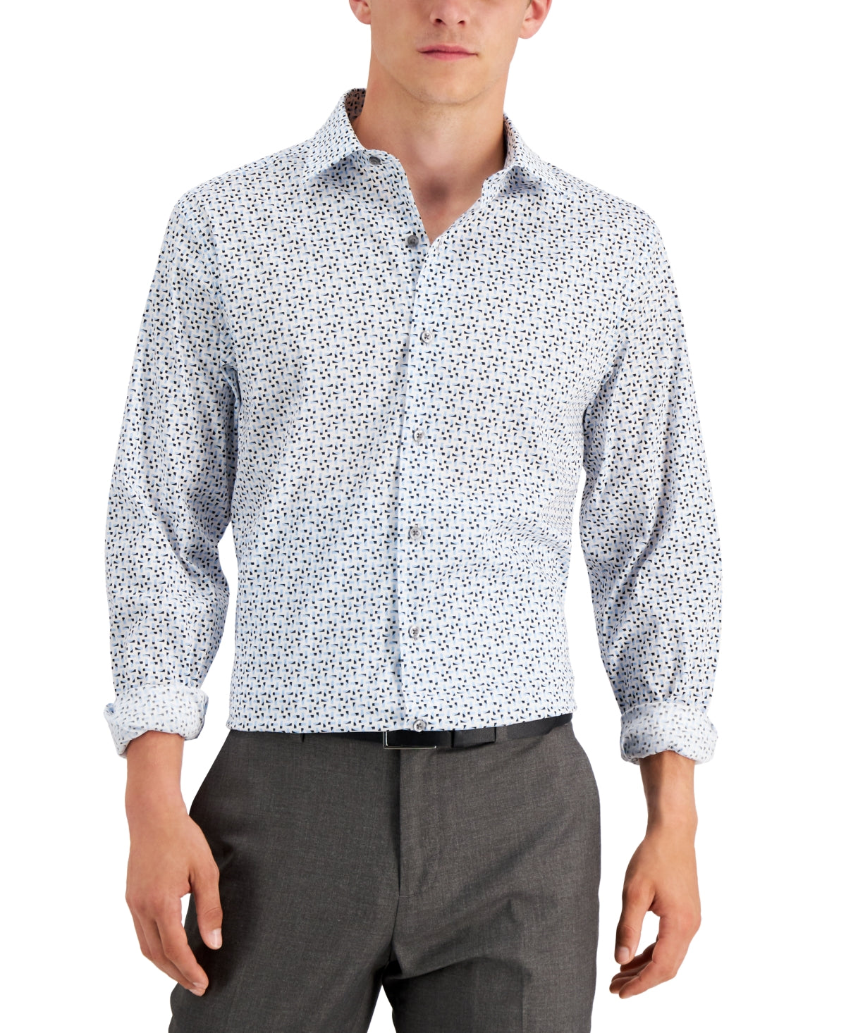 Alfani Men's Slim Fit White Navy Dress Shirt 14 14.5 32 33