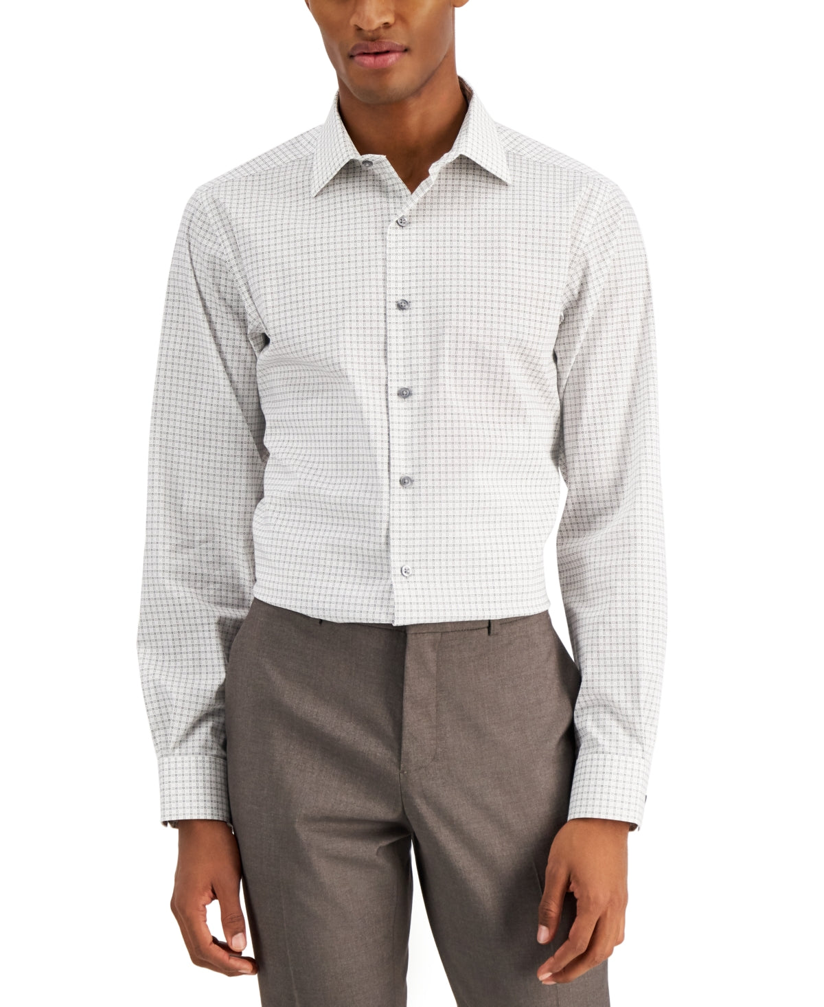 Alfani Mens Slim Fit Button Down Dress Shirt White Black 15-15.5 / 32-33