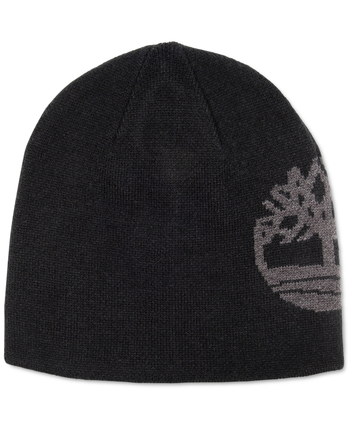 Timberland Men's Reversible Logo Jacquard Beanie Hat Wheat Brown Black