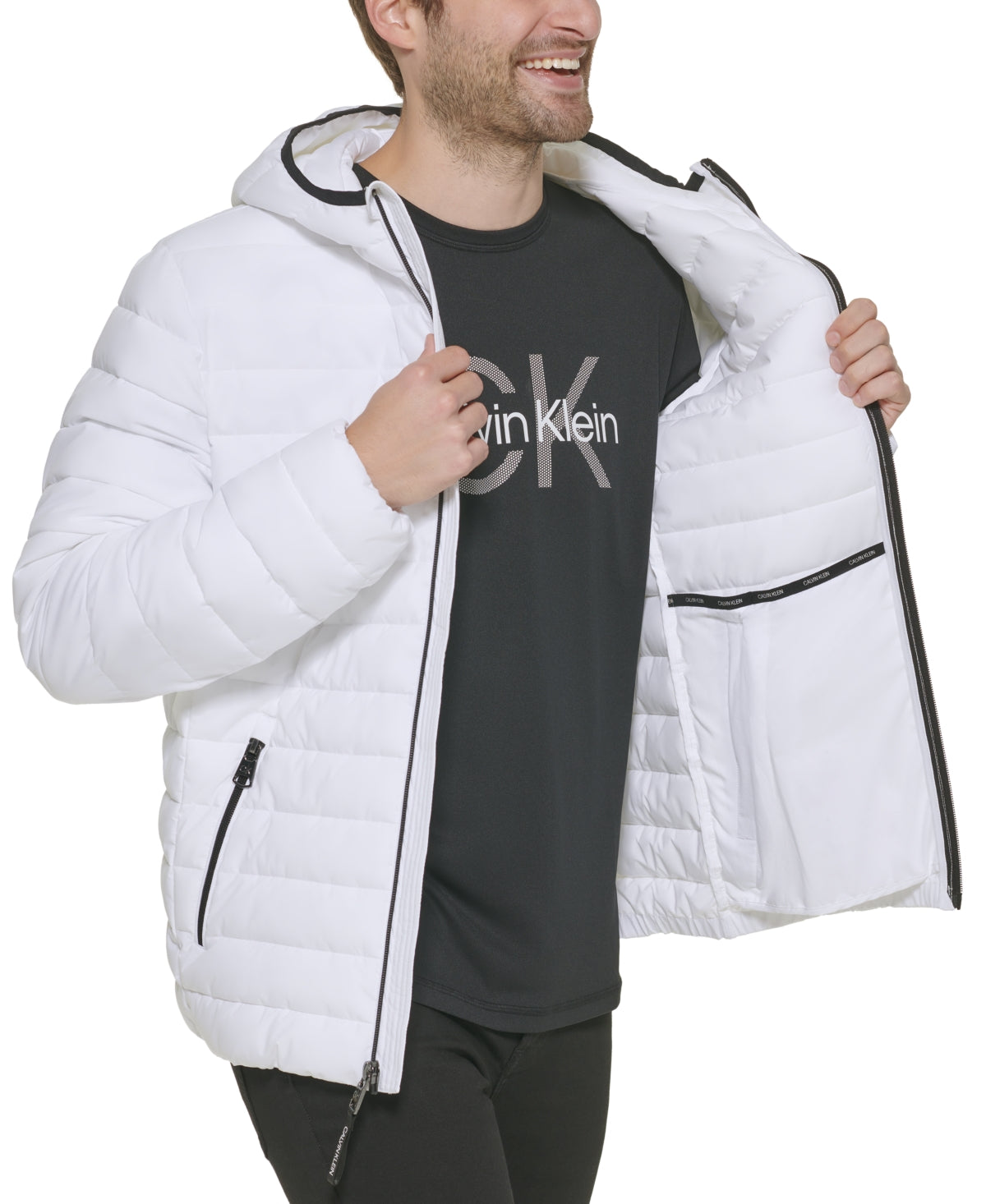 Calvin Klein Men's Packable Down Hooded Puffer Jacket White 2XL