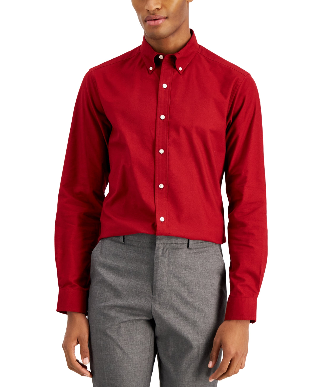 Club Room Men's Slim Fit Performance Stretch Button Down Shirt Carmine Red Large