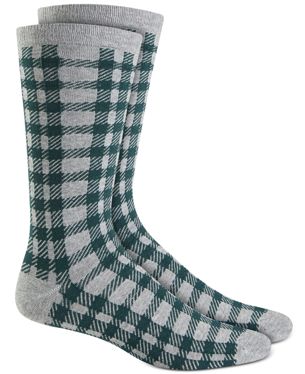 Club Room Mens Plaid Crew Socks Grey Green One Size
