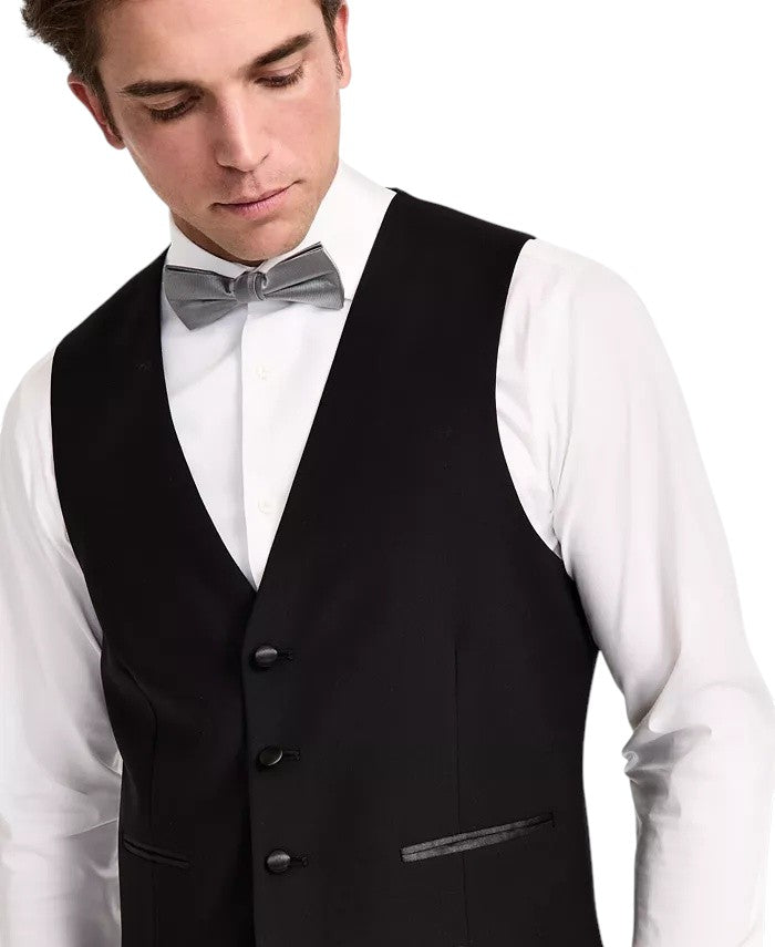 Calvin Klein Men's Slim-Fit Wool-Blend Tuxedo Vest Medium Black