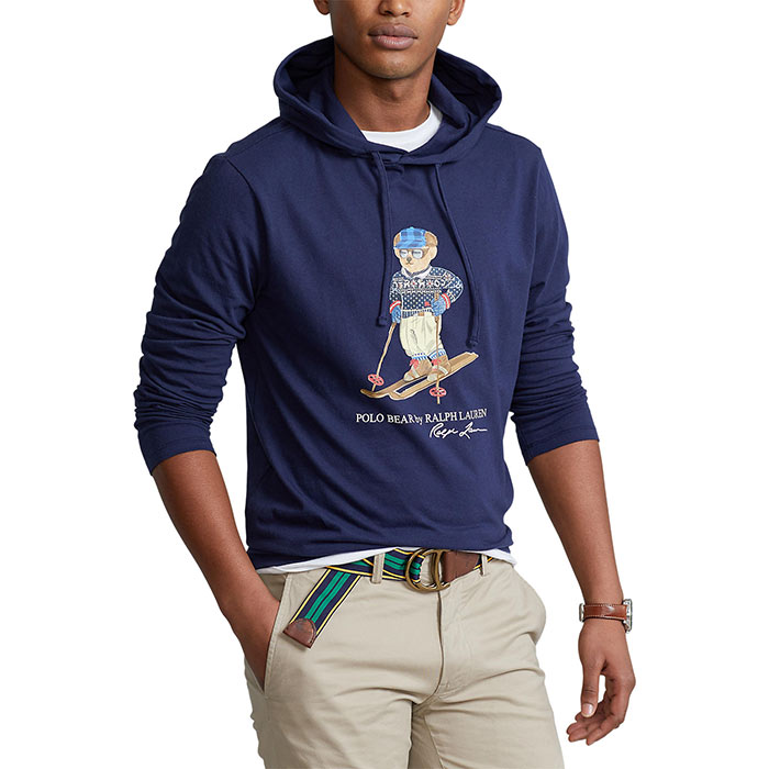 Ralph Lauren Polo Bear Hooded T Shirt Large Cruise Navy Blue