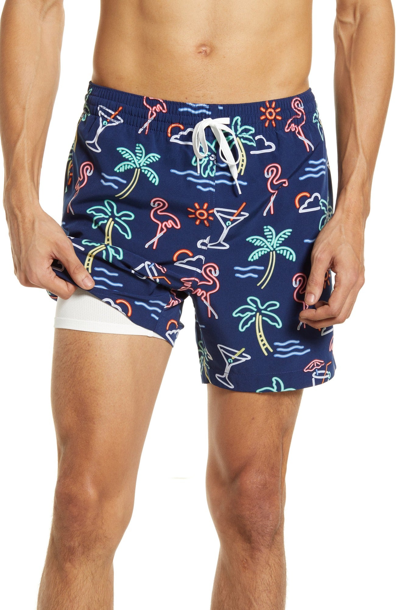 Chubbies Mens Regular fit Swim Trunks Swimwear Large Blue Neon Lights