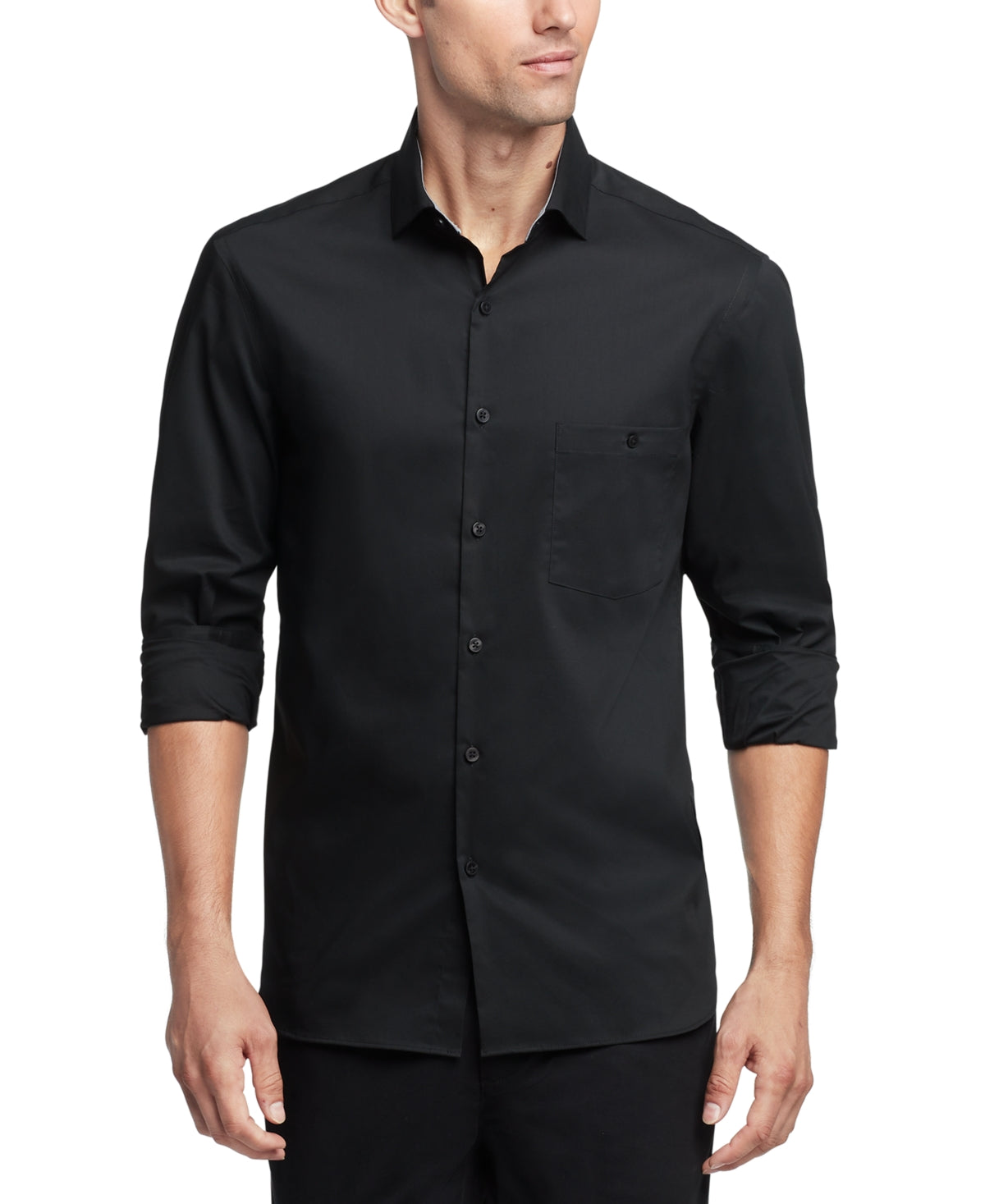 Van Heusen Mens Slim fit Dress Shirt Large 16-16.5 32-33 Black Solid