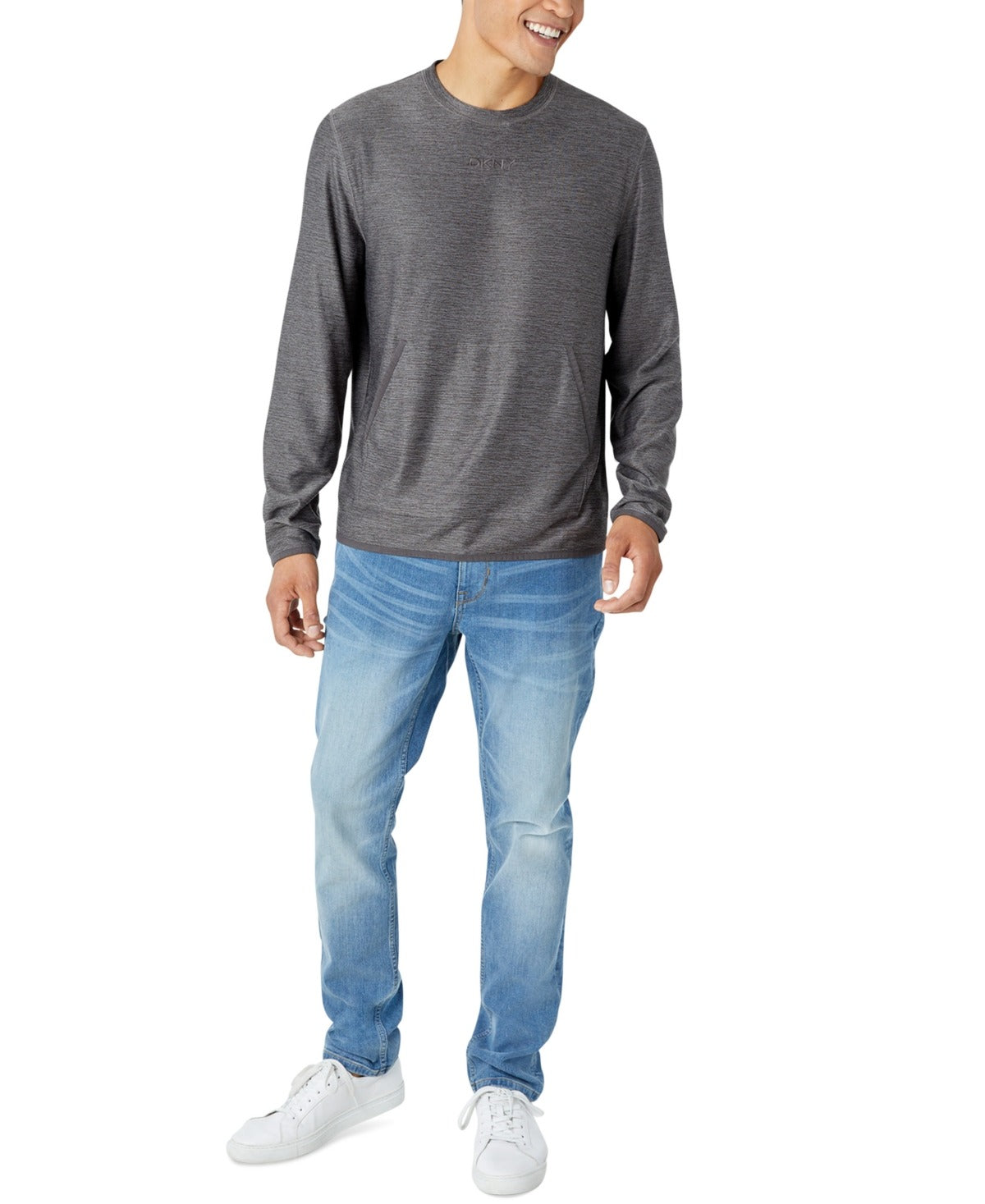 Dkny Men's Crewneck Stretch Sweatshirt XL Charcoal Heather / Kangaroo Pocket