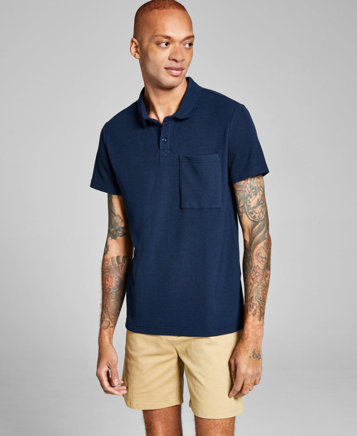 And Now This Men's Pocket Polo Shirt Dark Blue Small
