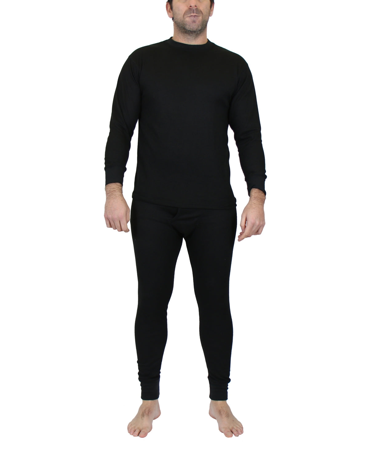 Galaxy By Harvic Mens Thermal 2 Piece Shirt Pants Set Medium Black