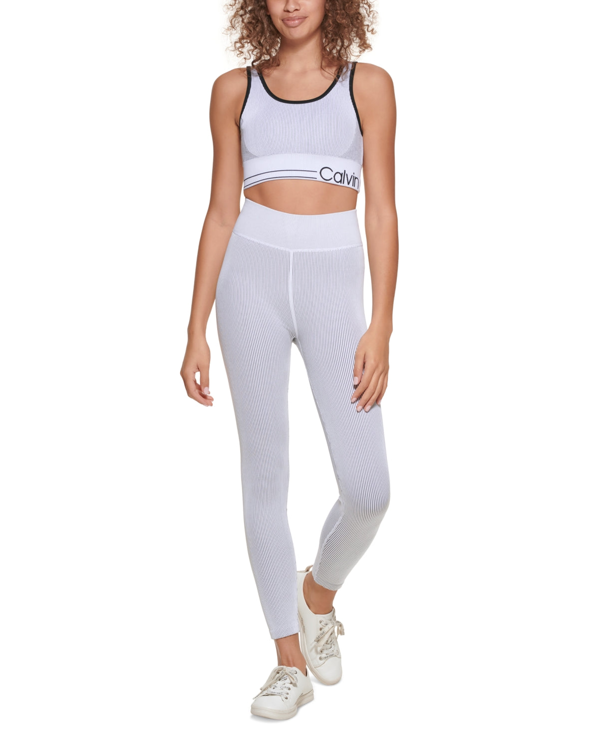 Calvin Klein Women Regular fit Ribbed High Rise Leggings XL White Solid