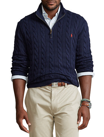 Polo Ralph Lauren Cable Knit 1/4 Zip Sweater  Hunter Navy  Big & Tall  Navy 46