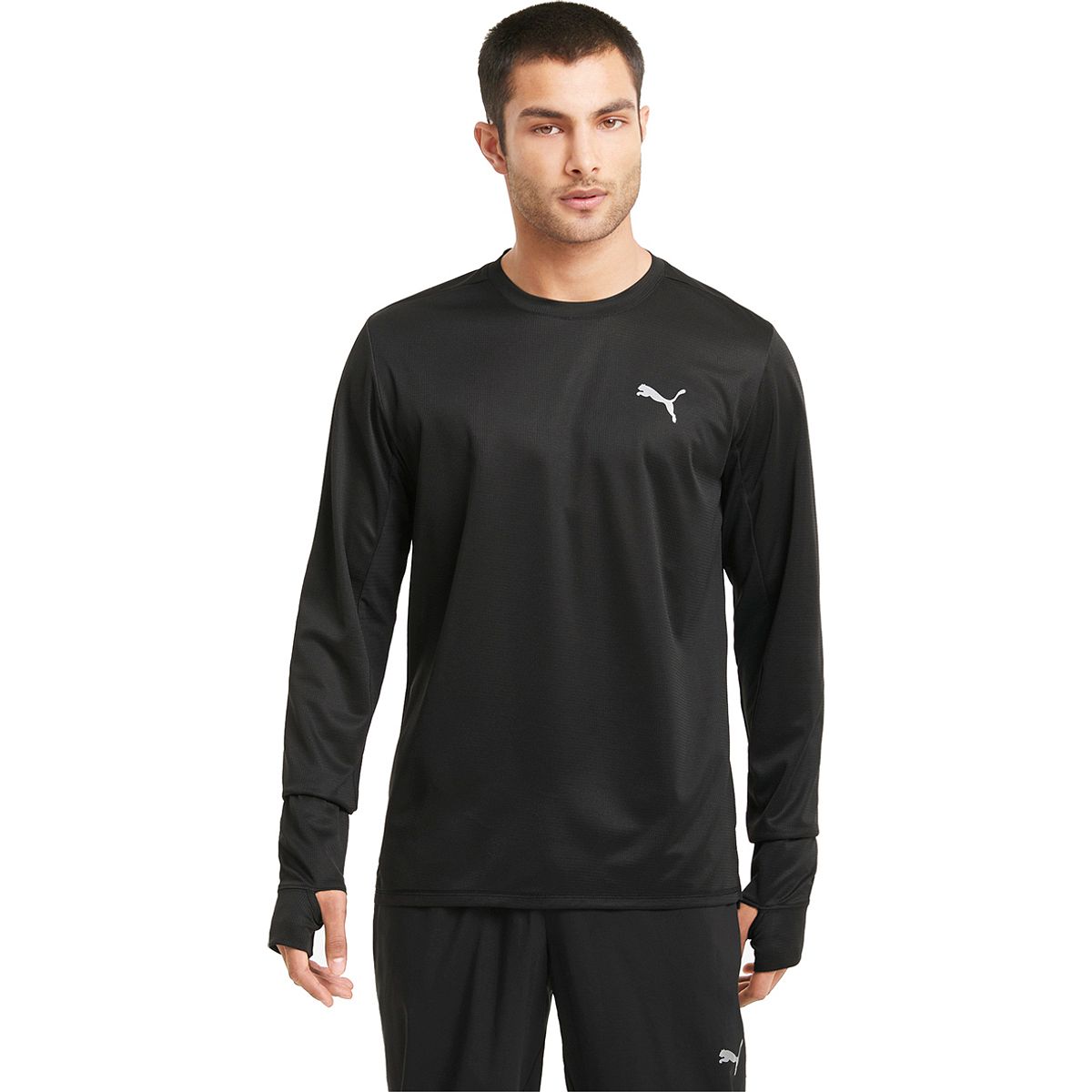 Puma Men's Run Favorite Crewneck Long Sleeve Black T Shirt Small