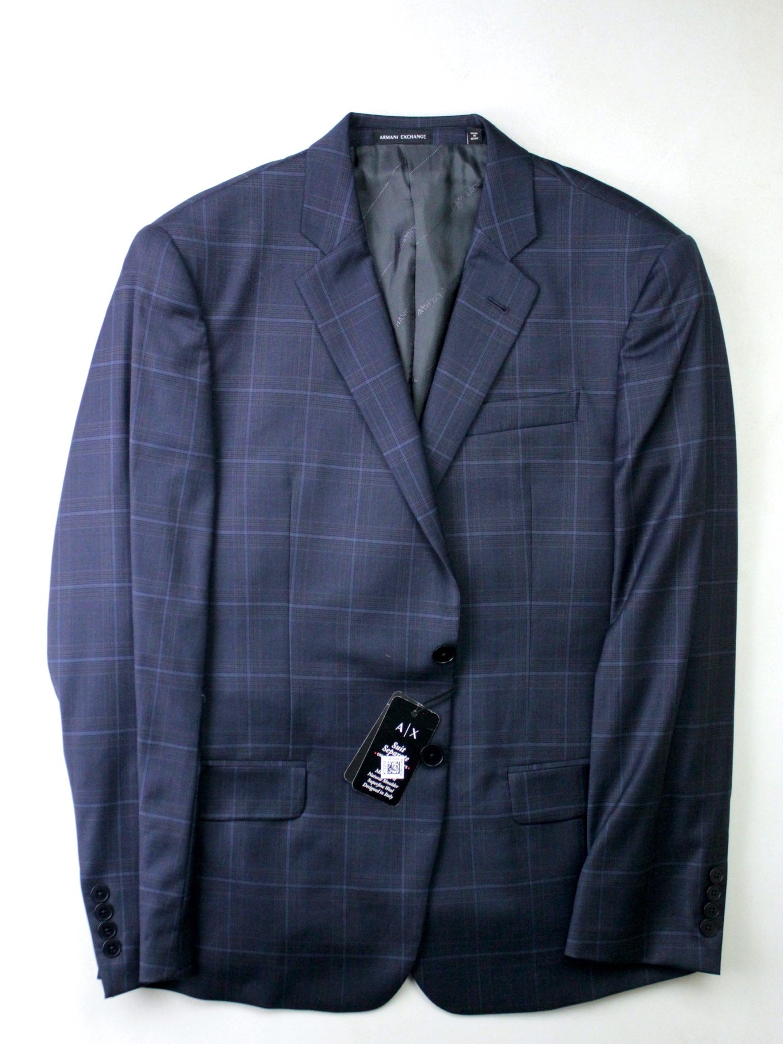 AX Armani Exchange Mens Slim Fit Blue Shadow Plaid Blazer 42S