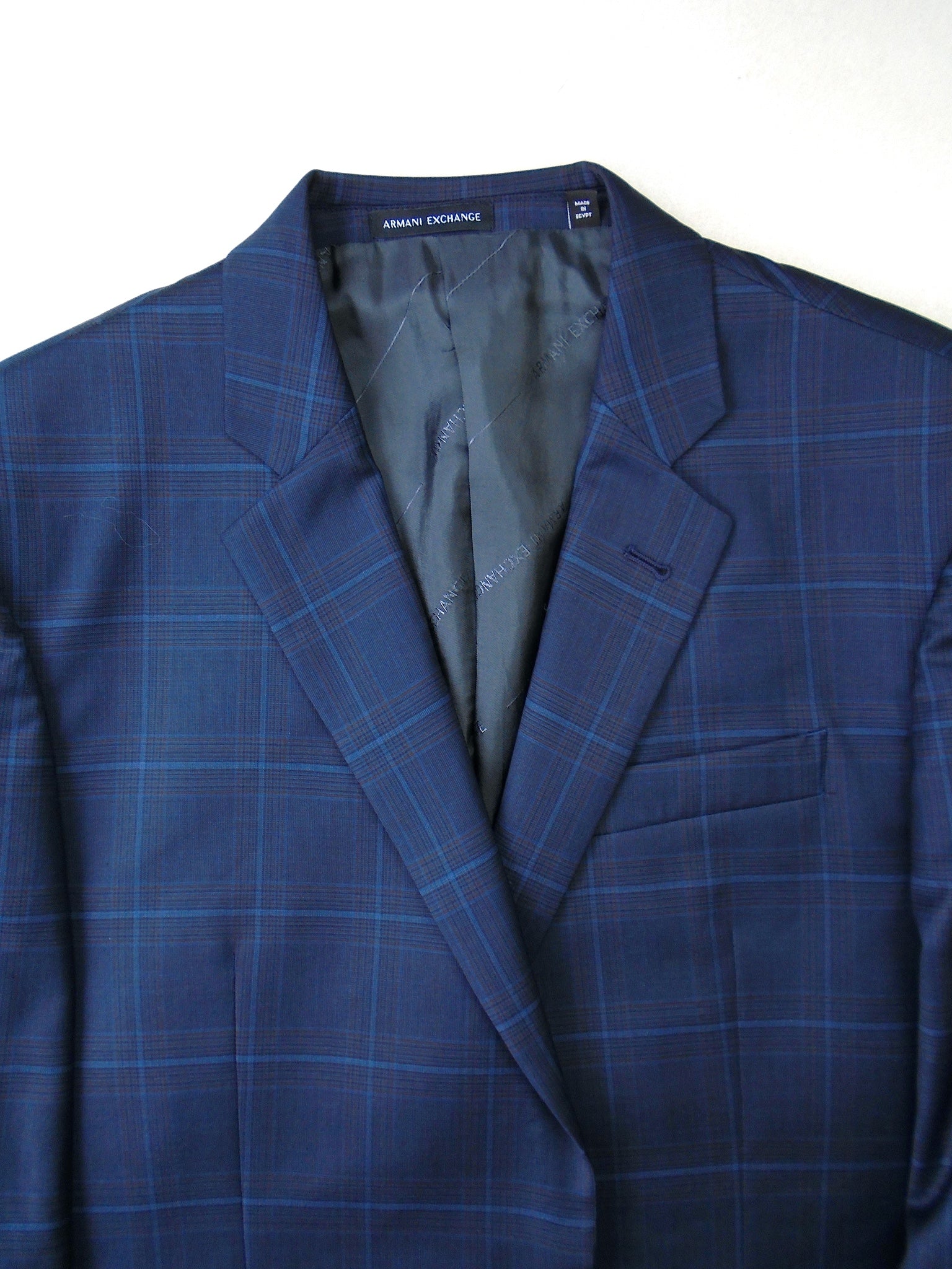 AX Armani Exchange Mens Slim Fit Blue Shadow Plaid Blazer 42S