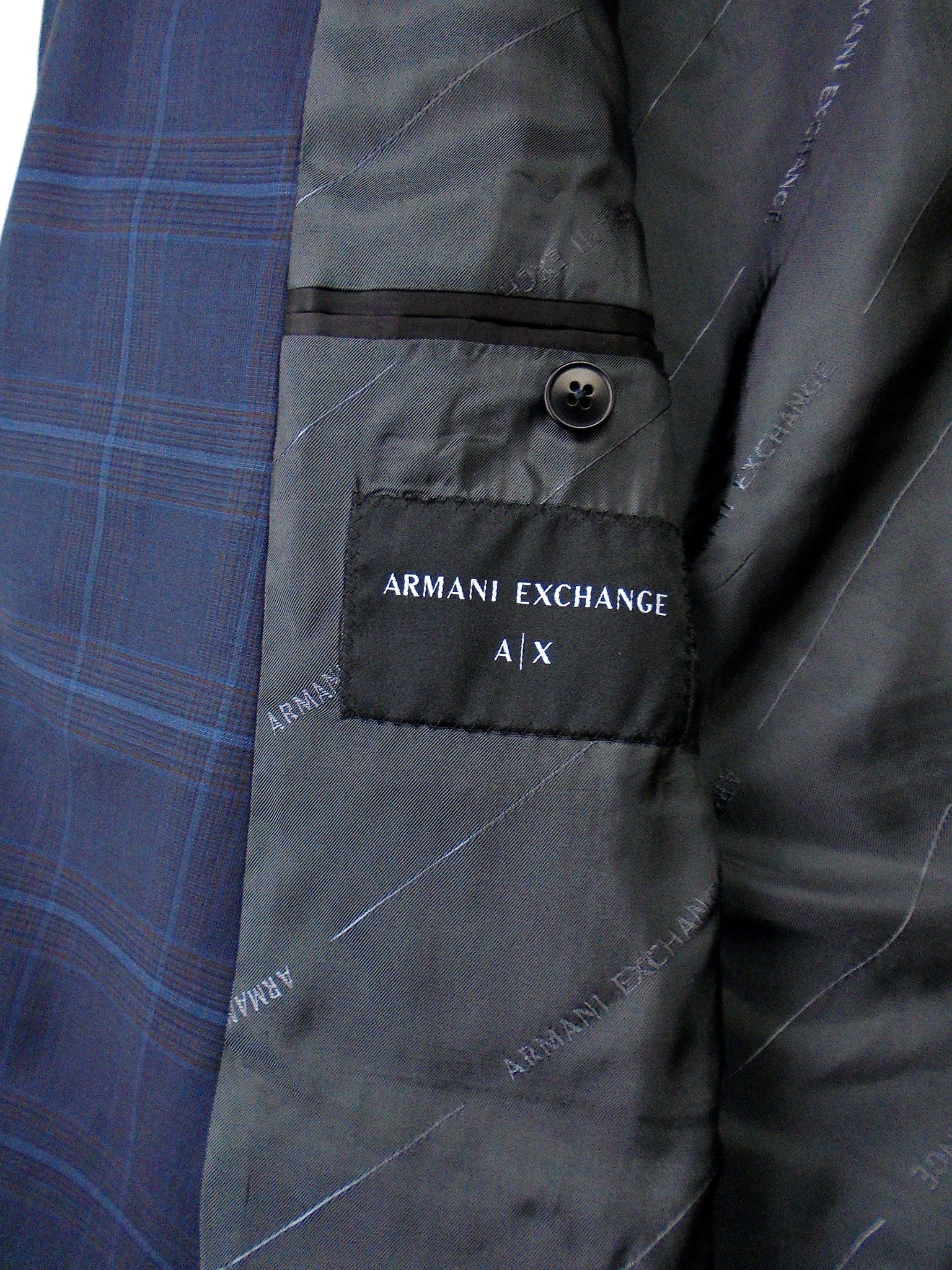 AX Armani Exchange Mens Slim Fit Blue Shadow Plaid Blazer 42S
