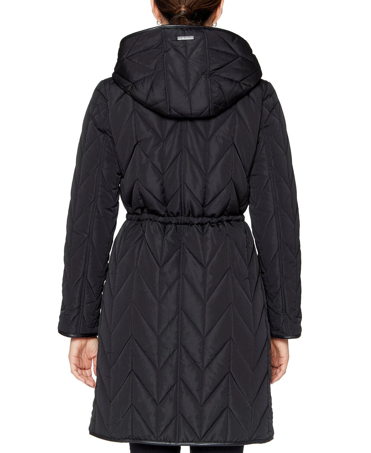 Vince Camuto Womens Hooded Quilted Coat Medium Solid Black
