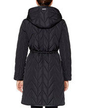 Vince Camuto Womens Hooded Quilted Coat Medium Solid Black