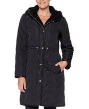 Vince Camuto Womens Hooded Quilted Coat Medium Solid Black