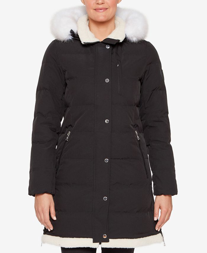 Vince Camuto Women's Faux-Fur-Trim Hooded Down Puffer Coat XL Black