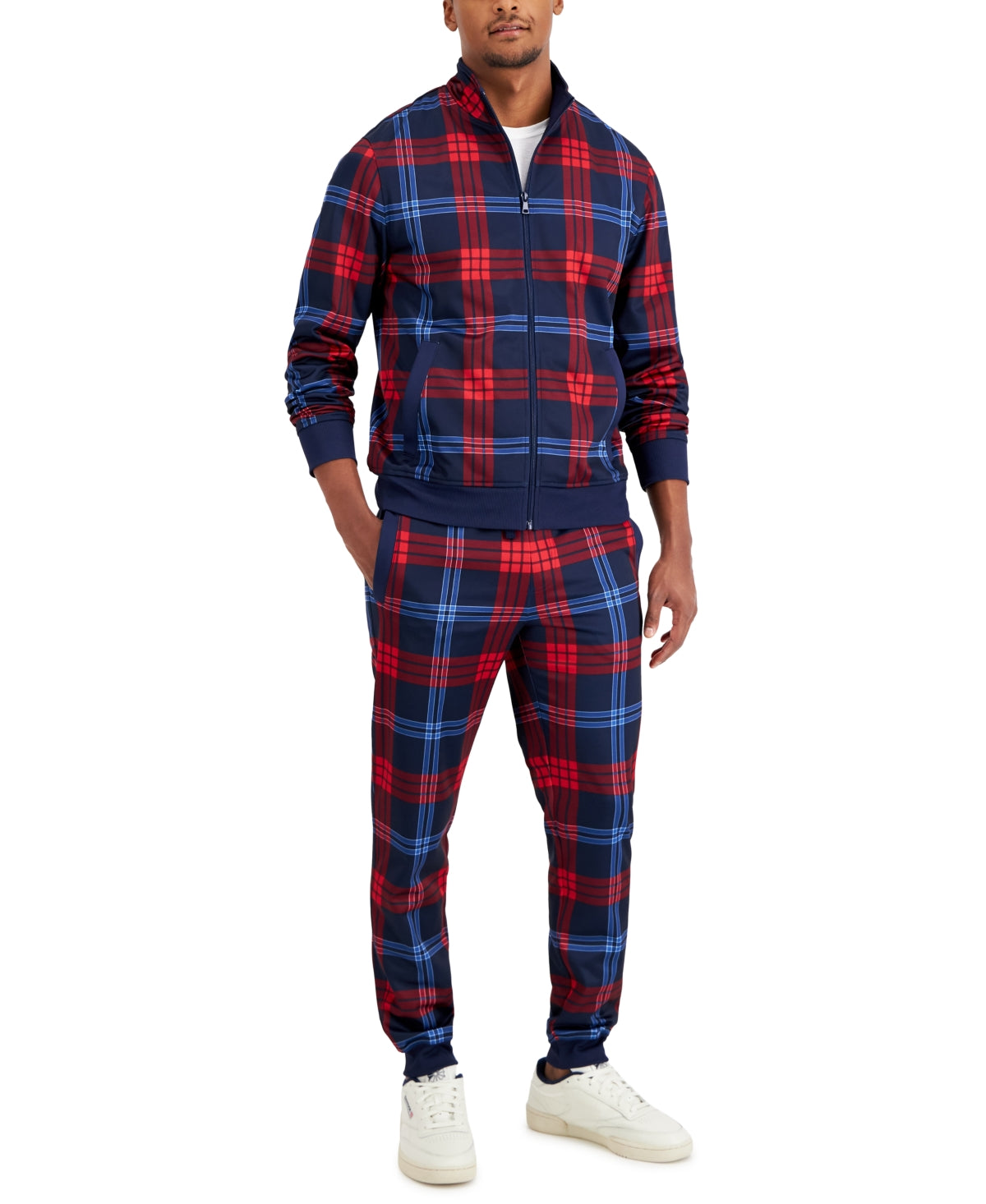 Club Room Men's Plaid Track Jacket Medium Blue Red
