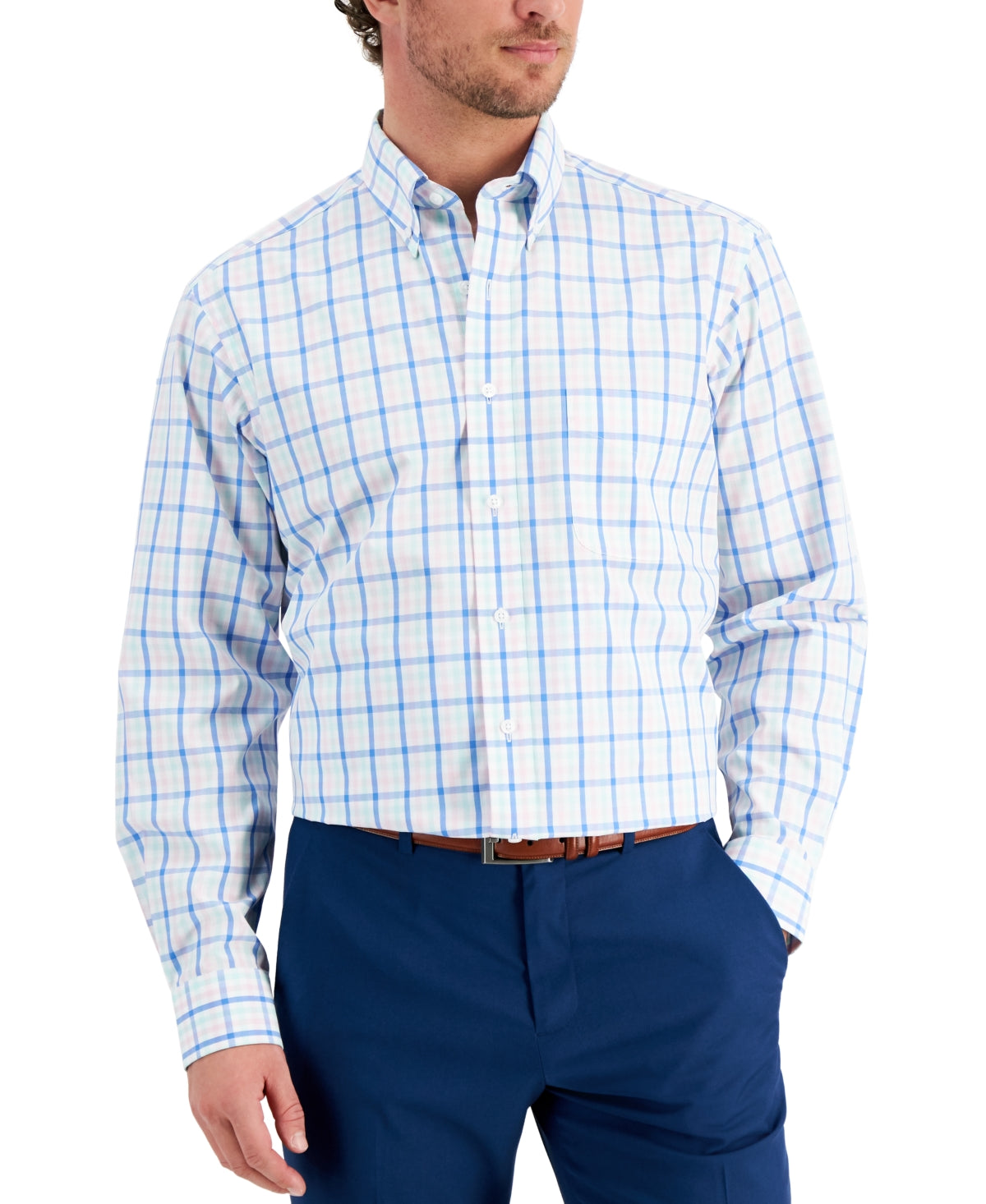 Club Room Men's Multi Gingham Button Down Dress Shirt 17.5
