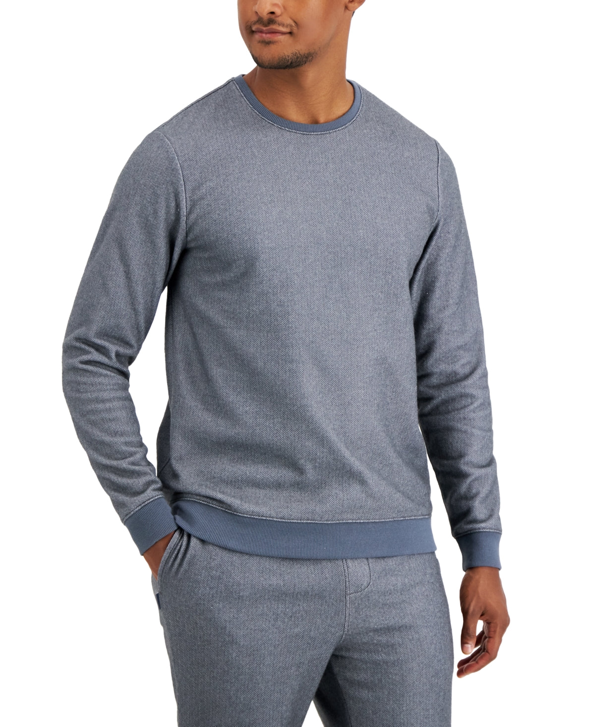 Alfani Men's Fleece Pajama Shirt  Grey/White Medium