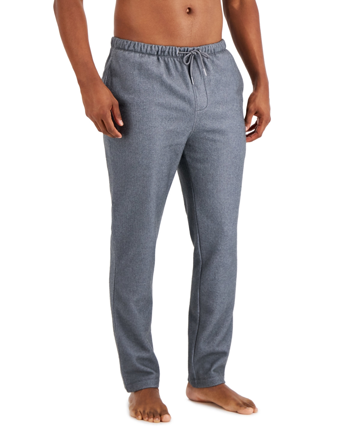 Alfani Men's Fleece Lounge Sweat Pants Gray Herringbone Medium