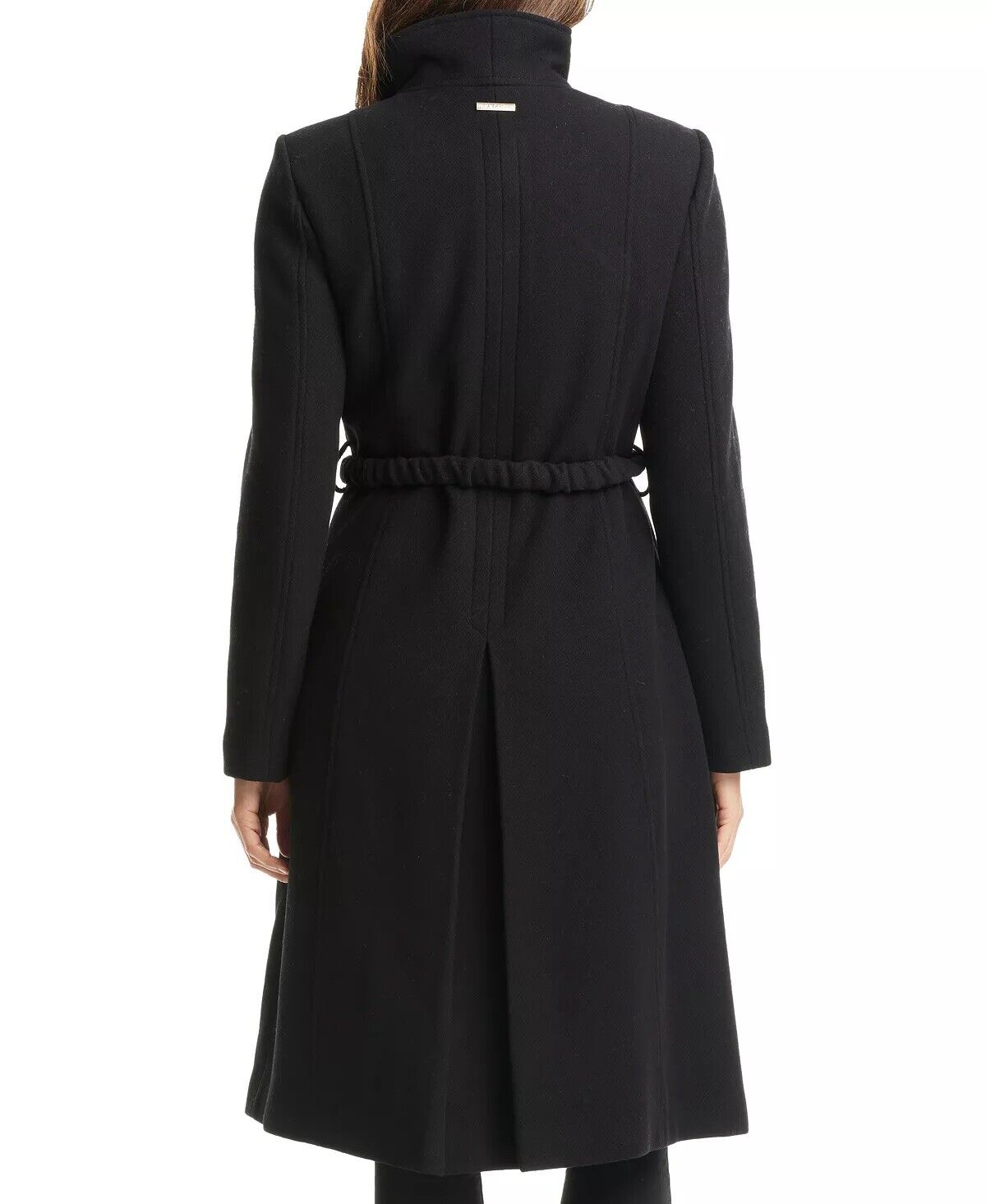 VINCE CAMUTO Women's Chain Belted Maxi Coat Black Medium Wool