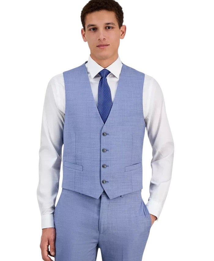 Calvin Klein Mens Slim fit Button-Up Suit Vest Medium Blue Solid Stretch