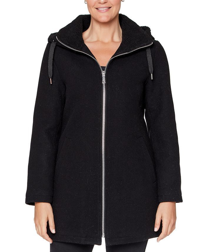 Vince Camuto Women's Fleece-Lined Hooded Coat Small Black