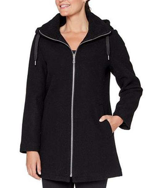 Vince Camuto Women's Fleece-Lined Hooded Coat Small Black