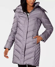 KENNETH COLE Faux-Fur Down Hooded Puffer Coat PS Petite Small Nickel Grey Womens