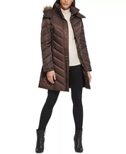 KENNETH COLE Women's Faux-Fur-Trim Hooded Puffer Coat XL Dark Roast Brown