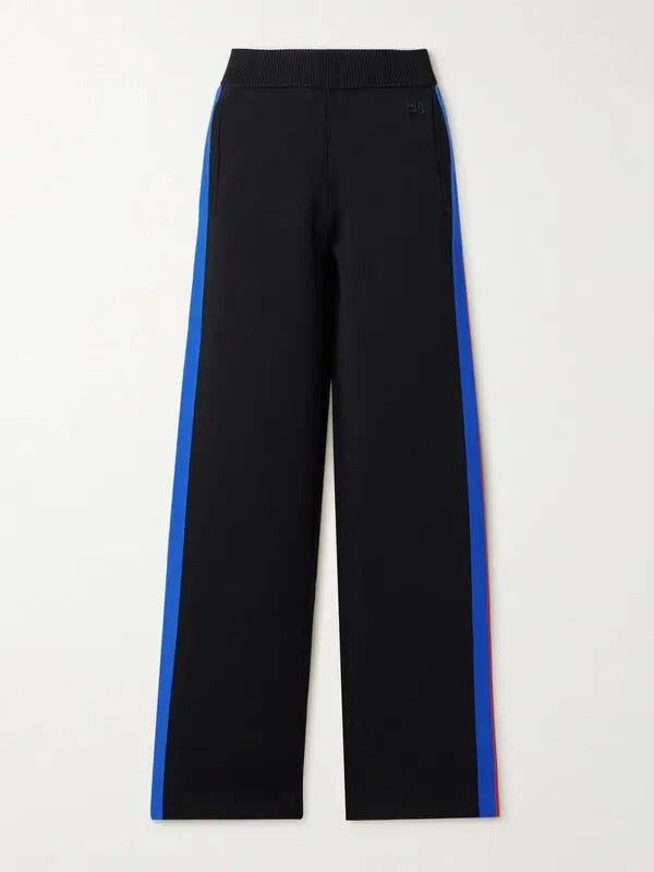 WALES BONNER Mens Wide Leg Track Pants Size Medium Black / Multi Color Striped