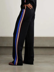 WALES BONNER Mens Wide Leg Track Pants Size Medium Black / Multi Color Striped